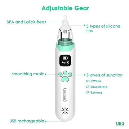 Electric Baby Nasal Aspirator, Rechargeable Nose Suction Tool with 3 Silicone Tips, Baby Nose Sucker with Pause & Music & Light Soothing Function