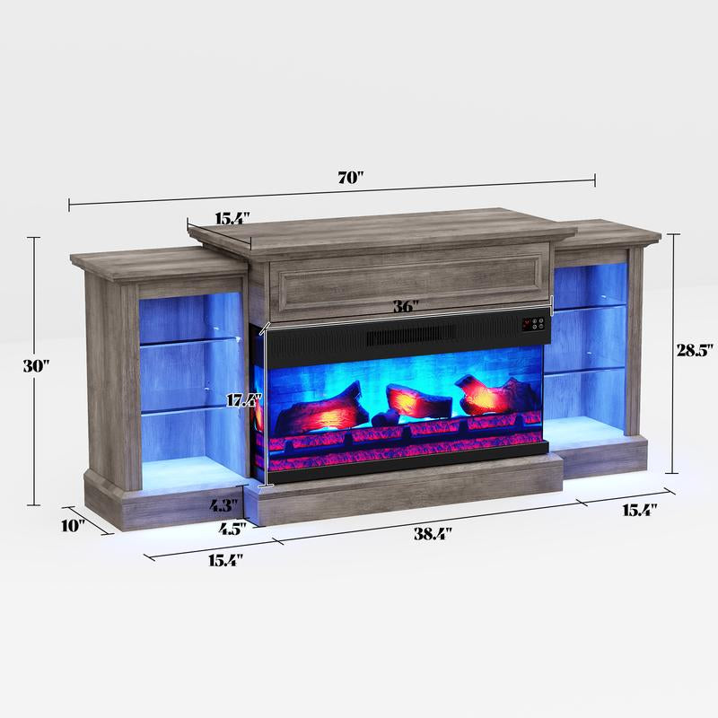 AMERLIFE 70"/60" Electric Fireplace with Mantel, Farmhouse 3-Sided Fireplace TV Stand for Tvs up to 75/65 Inch, Entertainment Center with LED Light
