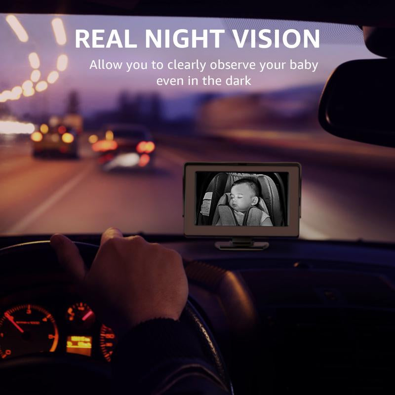 Baby Car Camera Grownsy HD Display with Night Vision Feature, 4.3 Inch Monitor for Baby Car Seat Mirror, Rear Facing for Baby'S Observation