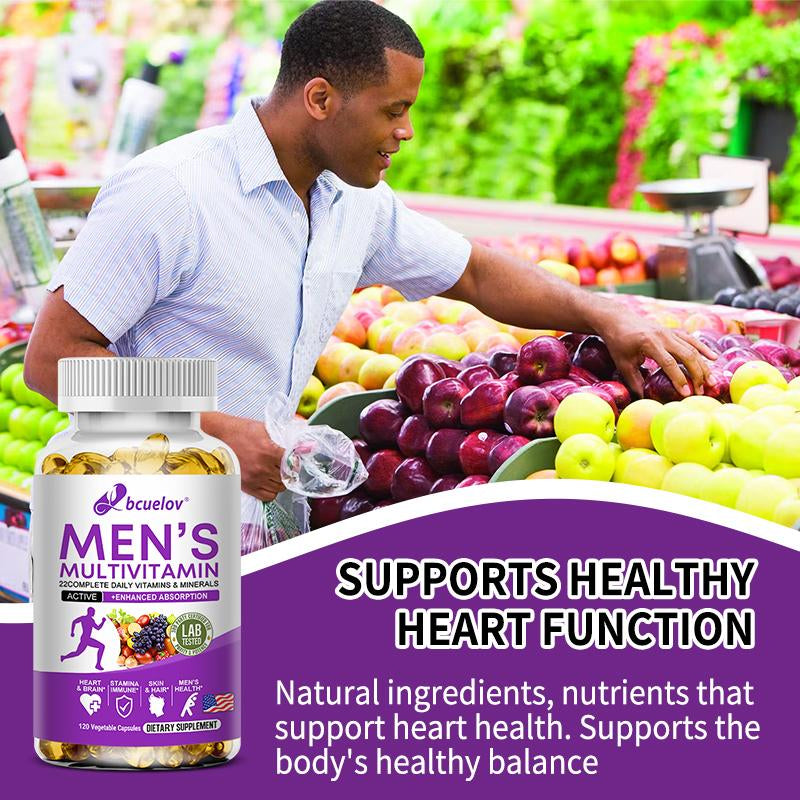 Bcuelov Men'S Multivitamin, with Vitamin A, C, D, E, B12, Zinc & More Essential Vitamins, for Energy, Focus, and Mens Health, 120 Capsules