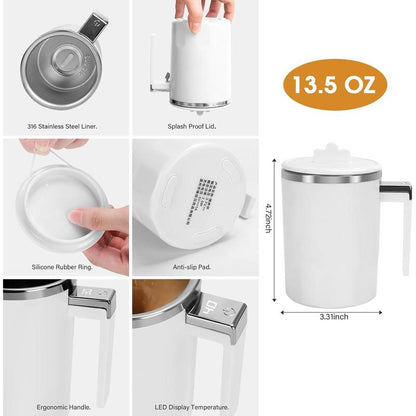 Yummy Sam Self Stirring Coffee Mug with LED Display Temperature, 13.5 Oz Rechargeable Milk Coffee Mixing Cup, Electric Automatic Cocoa Hot Chocolate Juice Mixer with Lid for Home Office (Milk White) Yummy Sam