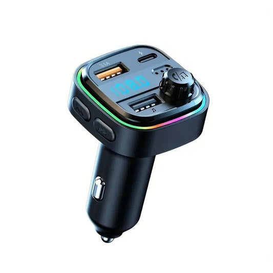 [NEW]C26 Car 5.0 Transmitter Wireless Handsfree Receiver Ambient Light 7 Color FM Transmitter Type-C Fast Charging