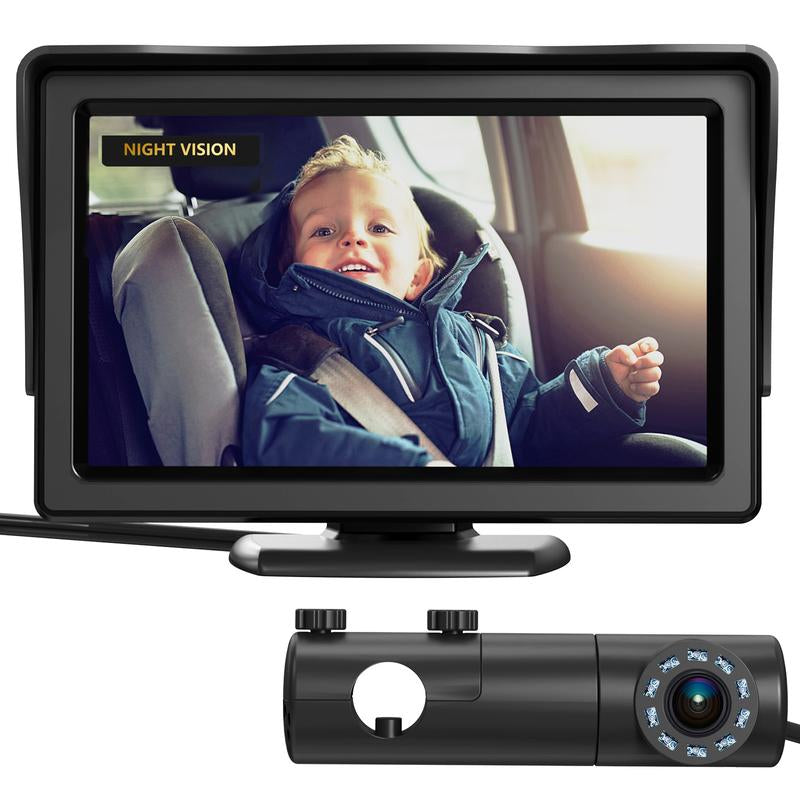 Baby Car Camera Grownsy HD Display with Night Vision Feature, 4.3 Inch Monitor for Baby Car Seat Mirror, Rear Facing for Baby'S Observation