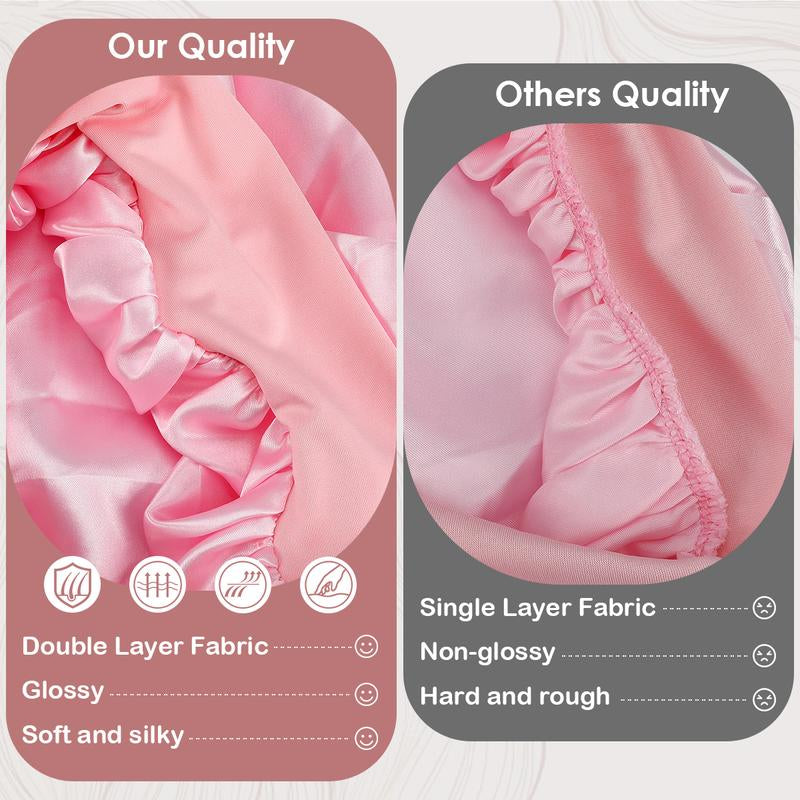 8 Sets Heatless Curls Kit with Double Layer Satin Bonnet – Hair Care Set for Sleeping, Silky Night Cap with Elastic Tie Band for Curly Hair, Includes 2 Combs