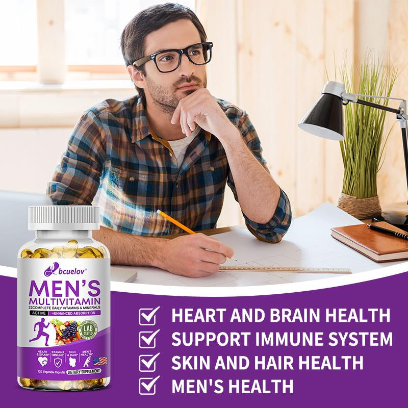 Bcuelov Men'S Multivitamin, with Vitamin A, C, D, E, B12, Zinc & More Essential Vitamins, for Energy, Focus, and Mens Health, 120 Capsules