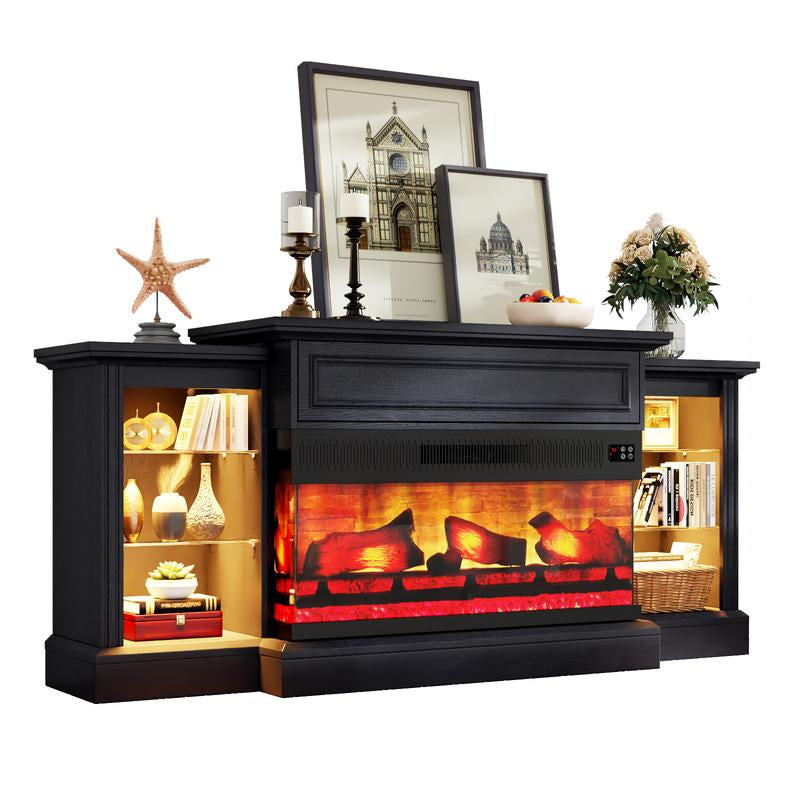 AMERLIFE 70"/60" Electric Fireplace with Mantel, Farmhouse 3-Sided Fireplace TV Stand for Tvs up to 75/65 Inch, Entertainment Center with LED Light