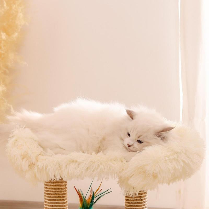 Cat Scratching Post with Feather Teaser Stick, 1 Set Multi-Functional Cat Scratcher, Cat Climbing Frame, Cat Furniture, Pet Supplies for Indoor Cats, Pet Products