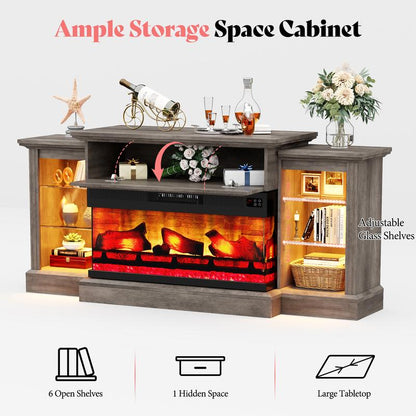 AMERLIFE 70"/60" Electric Fireplace with Mantel, Farmhouse 3-Sided Fireplace TV Stand for Tvs up to 75/65 Inch, Entertainment Center with LED Light
