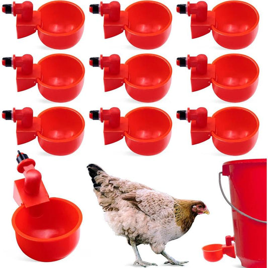 Pack 10 Chicken Waterer Cups,Chicken Feeder Cup for Chicken Duck Turkey ,3/8 Inch Thread Automatic Filling,Solution for Poultry Watering (10)