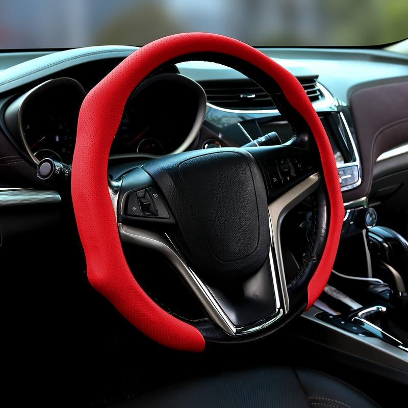 Ultra-Thin Breathable Anti-Slip Nappa Leather Steering Wheel Cover – Universal Fit for 14.5-15 Inch Wheels, Comfortable Grip, Perforated Design, Non-Slip Steering Wheel Cover