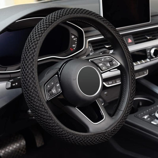 KAFEEK Elastic Stretch Steering Wheel Cover,Warm in Winter and Cool in Summer, Universal 15 Inch, Microfiber Breathable Ice Silk, Anti-Slip, Black