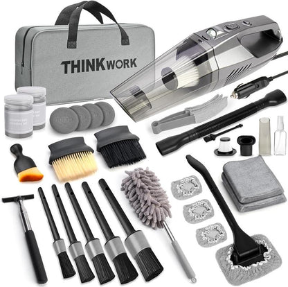 【Springtok】Thinkwork Car Cleaning Kit, Car Vacuum Kit, Car Detailing Kit Interior Cleaner, Gray Car Interior Cleaning Kit Fora Men and Women Tool Brush